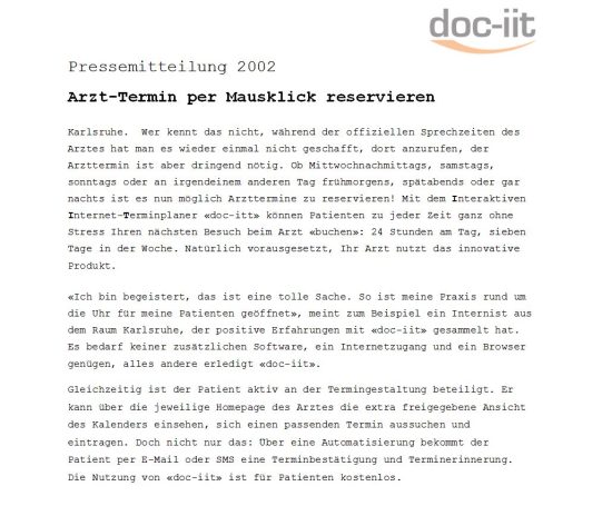 2002 - Die 1. Pressemitteilung